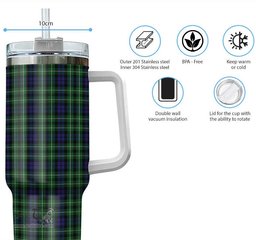 ScotsTee Shop Scottish Graham of Montrose Clan Tartan Tumbler with Handle 40oz Insulated Tumbler