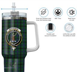 ScotsTee Shop Scottish Davidson Clan Crest Tartan Tumbler with Handle 40oz Insulated Tumbler