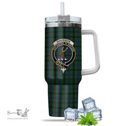 ScotsTee Shop Scottish Davidson Clan Crest Tartan Tumbler with Handle 40oz Insulated Tumbler