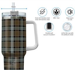 ScotsTee Shop Scottish Graham of Menteith Weathered Clan Tartan Tumbler with Handle 40oz Insulated Tumbler