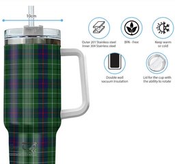 ScotsTee Shop Scottish Duncan Clan Tartan Tumbler with Handle 40oz Insulated Tumbler