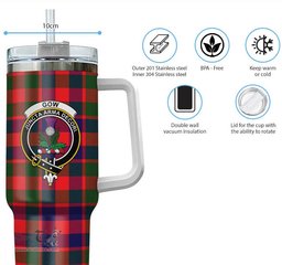 ScotsTee Shop Scottish Gow of Skeoch Clan Crest Tartan Tumbler with Handle 40oz Insulated Tumbler