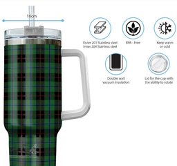 ScotsTee Shop Scottish Douglas Black Clan Tartan Tumbler with Handle 40oz Insulated Tumbler