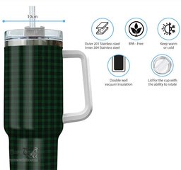ScotsTee Shop Scottish Graham Clan Tartan Tumbler with Handle 40oz Insulated Tumbler