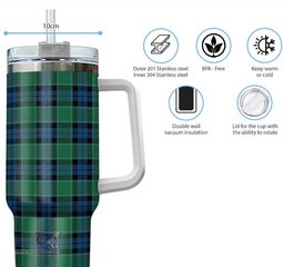 ScotsTee Shop Scottish Graham of Menteith Ancient Clan Tartan Tumbler with Handle 40oz Insulated Tumbler