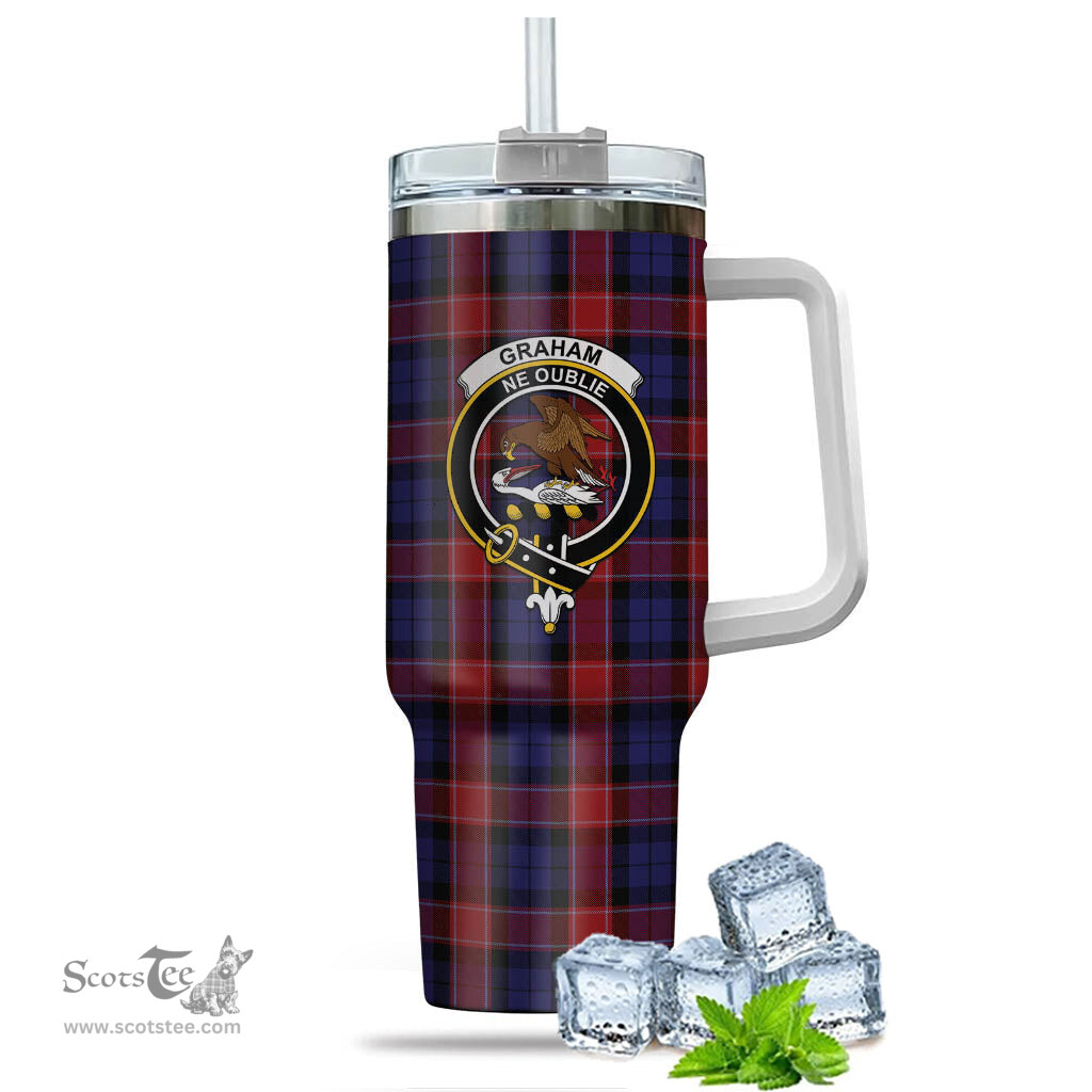 ScotsTee Shop Scottish Graham of Menteith Red Clan Crest Tartan Tumbler with Handle 40oz Insulated Tumbler