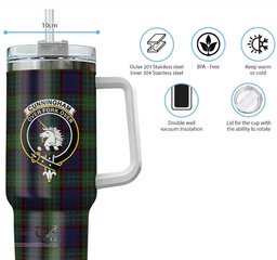 ScotsTee Shop Scottish Cunningham Hunting Clan Crest Tartan Tumbler with Handle 40oz Insulated Tumbler