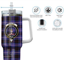 ScotsTee Shop Scottish Dunlop Modern Clan Crest Tartan Tumbler with Handle 40oz Insulated Tumbler