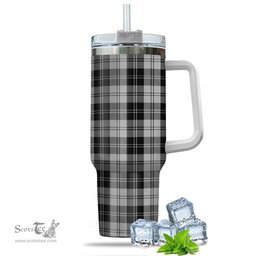 ScotsTee Shop Scottish Erskine Black and White Clan Tartan Tumbler with Handle 40oz Insulated Tumbler