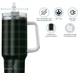 ScotsTee Shop Scottish Gunn Logan Clan Tartan Tumbler with Handle 40oz Insulated Tumbler