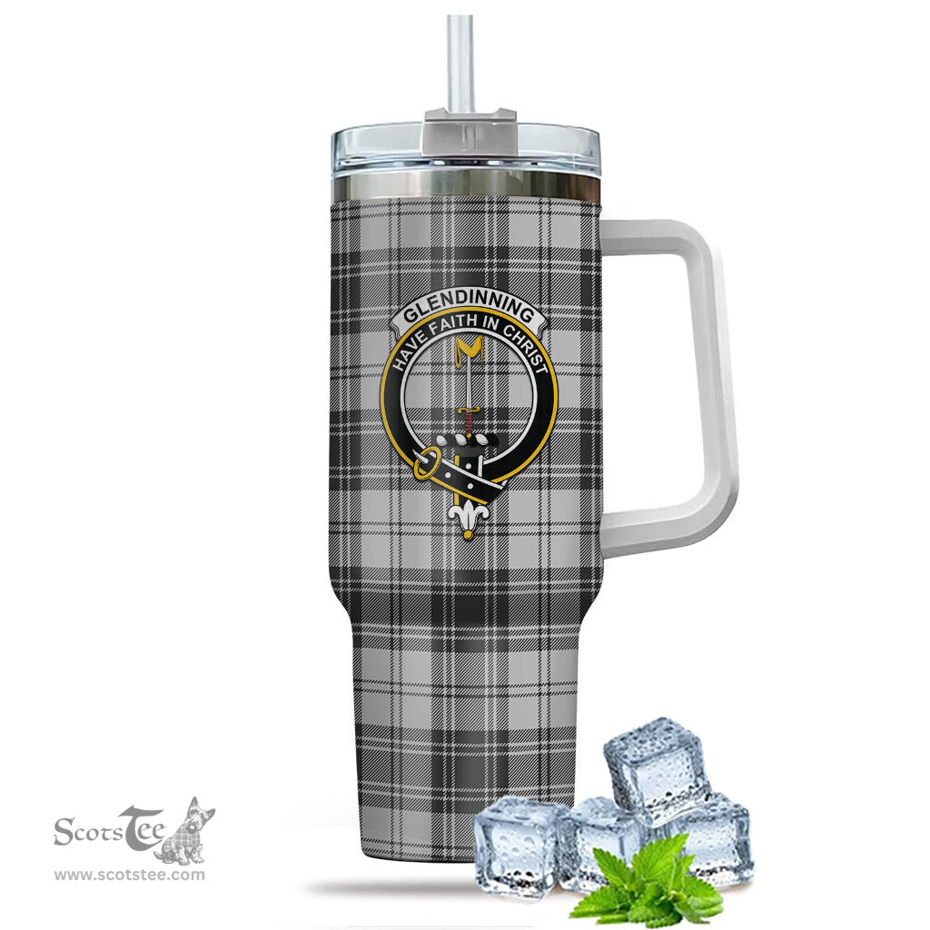 ScotsTee Shop Scottish Glendinning Clan Crest Tartan Tumbler with Handle 40oz Insulated Tumbler