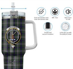 ScotsTee Shop Scottish Davidson of Tulloch Dress Clan Crest Tartan Tumbler with Handle 40oz Insulated Tumbler