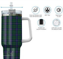 ScotsTee Shop Scottish Douglas Green Clan Tartan Tumbler with Handle 40oz Insulated Tumbler