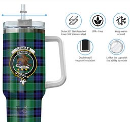 ScotsTee Shop Scottish Graham of Menteith Modern Clan Crest Tartan Tumbler with Handle 40oz Insulated Tumbler