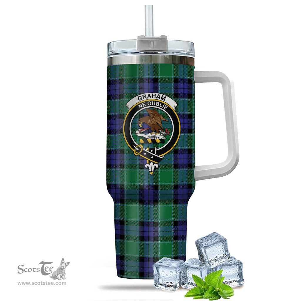 ScotsTee Shop Scottish Graham of Menteith Modern Clan Crest Tartan Tumbler with Handle 40oz Insulated Tumbler