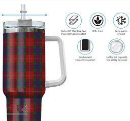 ScotsTee Shop Scottish Fraser Clan Tartan Tumbler with Handle 40oz Insulated Tumbler