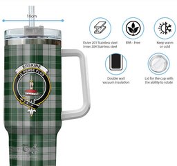 ScotsTee Shop Scottish Erskine Green Clan Crest Tartan Tumbler with Handle 40oz Insulated Tumbler