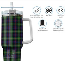 ScotsTee Shop Scottish Farquharson Clan Tartan Tumbler with Handle 40oz Insulated Tumbler