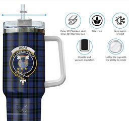 ScotsTee Shop Scottish Hope (Vere-Weir) Clan Crest Tartan Tumbler with Handle 40oz Insulated Tumbler