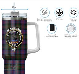 ScotsTee Shop Scottish MacDonell of Glengarry Clan Crest Tartan Tumbler with Handle 40oz Insulated Tumbler