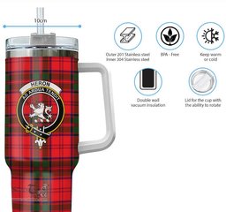 ScotsTee Shop Scottish Heron Clan Crest Tartan Tumbler with Handle 40oz Insulated Tumbler