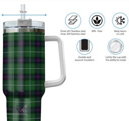 ScotsTee Shop Scottish MacDonald of The Isles Clan Tartan Tumbler with Handle 40oz Insulated Tumbler