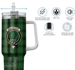 ScotsTee Shop Scottish MacArthur Highland Clan Crest Tartan Tumbler with Handle 40oz Insulated Tumbler