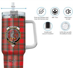 ScotsTee Shop Scottish MacBain Clan Crest Tartan Tumbler with Handle 40oz Insulated Tumbler
