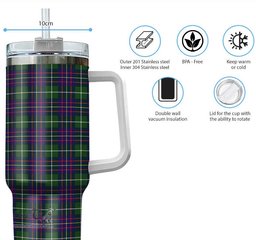 ScotsTee Shop Scottish Inglis Modern Clan Tartan Tumbler with Handle 40oz Insulated Tumbler