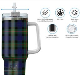 ScotsTee Shop Scottish Jamieson Clan Tartan Tumbler with Handle 40oz Insulated Tumbler