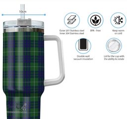 ScotsTee Shop Scottish Hamilton Green Hunting Clan Tartan Tumbler with Handle 40oz Insulated Tumbler
