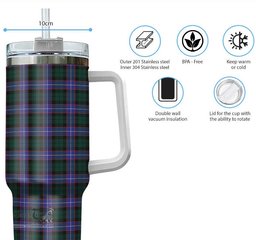 ScotsTee Shop Scottish Hunter Modern Clan Tartan Tumbler with Handle 40oz Insulated Tumbler