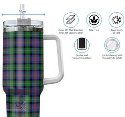 ScotsTee Shop Scottish Logan Ancient Clan Tartan Tumbler with Handle 40oz Insulated Tumbler