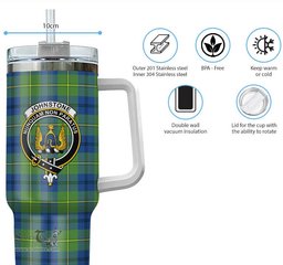 ScotsTee Shop Scottish Johnstone-Johnston Ancient Clan Crest Tartan Tumbler with Handle 40oz Insulated Tumbler