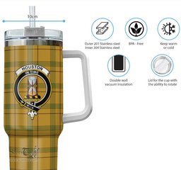 ScotsTee Shop Scottish Houston Clan Crest Tartan Tumbler with Handle 40oz Insulated Tumbler