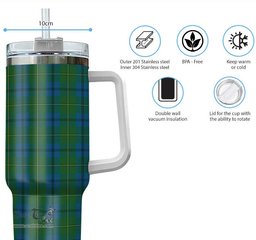 ScotsTee Shop Scottish Johnstone-Johnston Clan Tartan Tumbler with Handle 40oz Insulated Tumbler