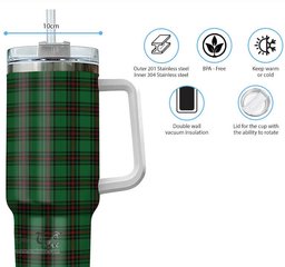 ScotsTee Shop Scottish Halkerston Clan Tartan Tumbler with Handle 40oz Insulated Tumbler