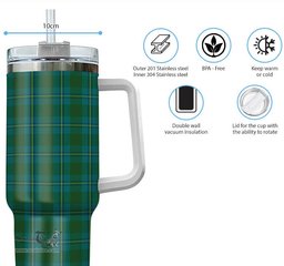 ScotsTee Shop Scottish Irvine of Bonshaw Clan Tartan Tumbler with Handle 40oz Insulated Tumbler