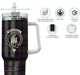 ScotsTee Shop Scottish MacDonald of Clan Ranald Clan Crest Tartan Tumbler with Handle 40oz Insulated Tumbler