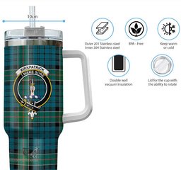 ScotsTee Shop Scottish Kirkpatrick Clan Crest Tartan Tumbler with Handle 40oz Insulated Tumbler
