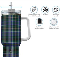 ScotsTee Shop Scottish MacInnes Modern Clan Tartan Tumbler with Handle 40oz Insulated Tumbler