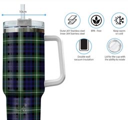 ScotsTee Shop Scottish Lammie Clan Tartan Tumbler with Handle 40oz Insulated Tumbler