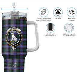 ScotsTee Shop Scottish Hunter Modern Clan Crest Tartan Tumbler with Handle 40oz Insulated Tumbler