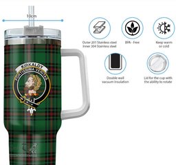ScotsTee Shop Scottish Kirkaldy Clan Crest Tartan Tumbler with Handle 40oz Insulated Tumbler