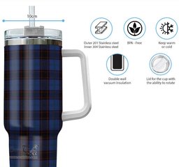 ScotsTee Shop Scottish Home (Hume) Clan Tartan Tumbler with Handle 40oz Insulated Tumbler