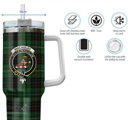 ScotsTee Shop Scottish MacAulay of Lewis Clan Crest Tartan Tumbler with Handle 40oz Insulated Tumbler