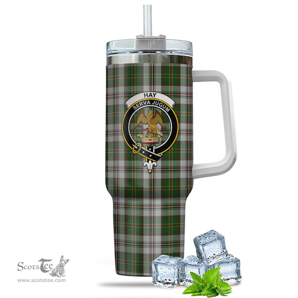 ScotsTee Shop Scottish Hay White Dress Clan Crest Tartan Tumbler with Handle 40oz Insulated Tumbler