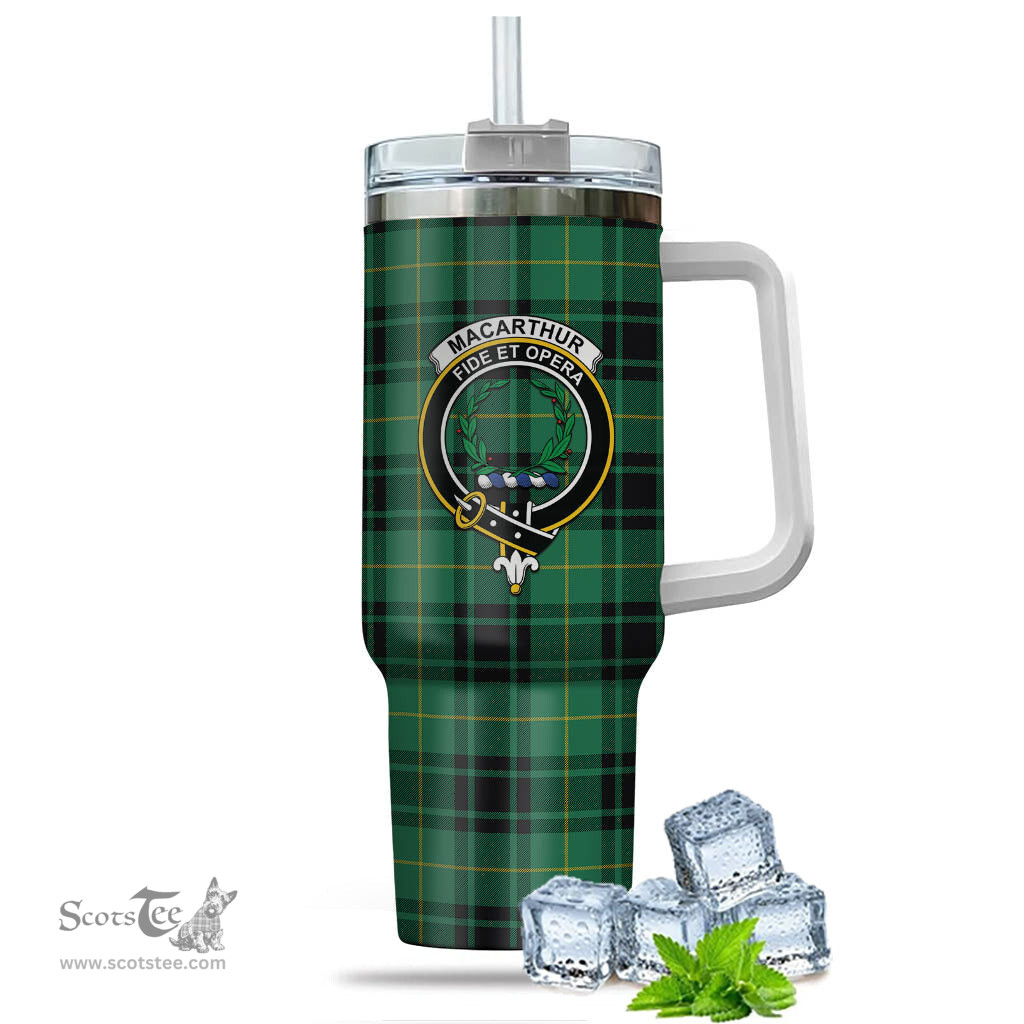 ScotsTee Shop Scottish MacArthur Ancient Clan Crest Tartan Tumbler with Handle 40oz Insulated Tumbler