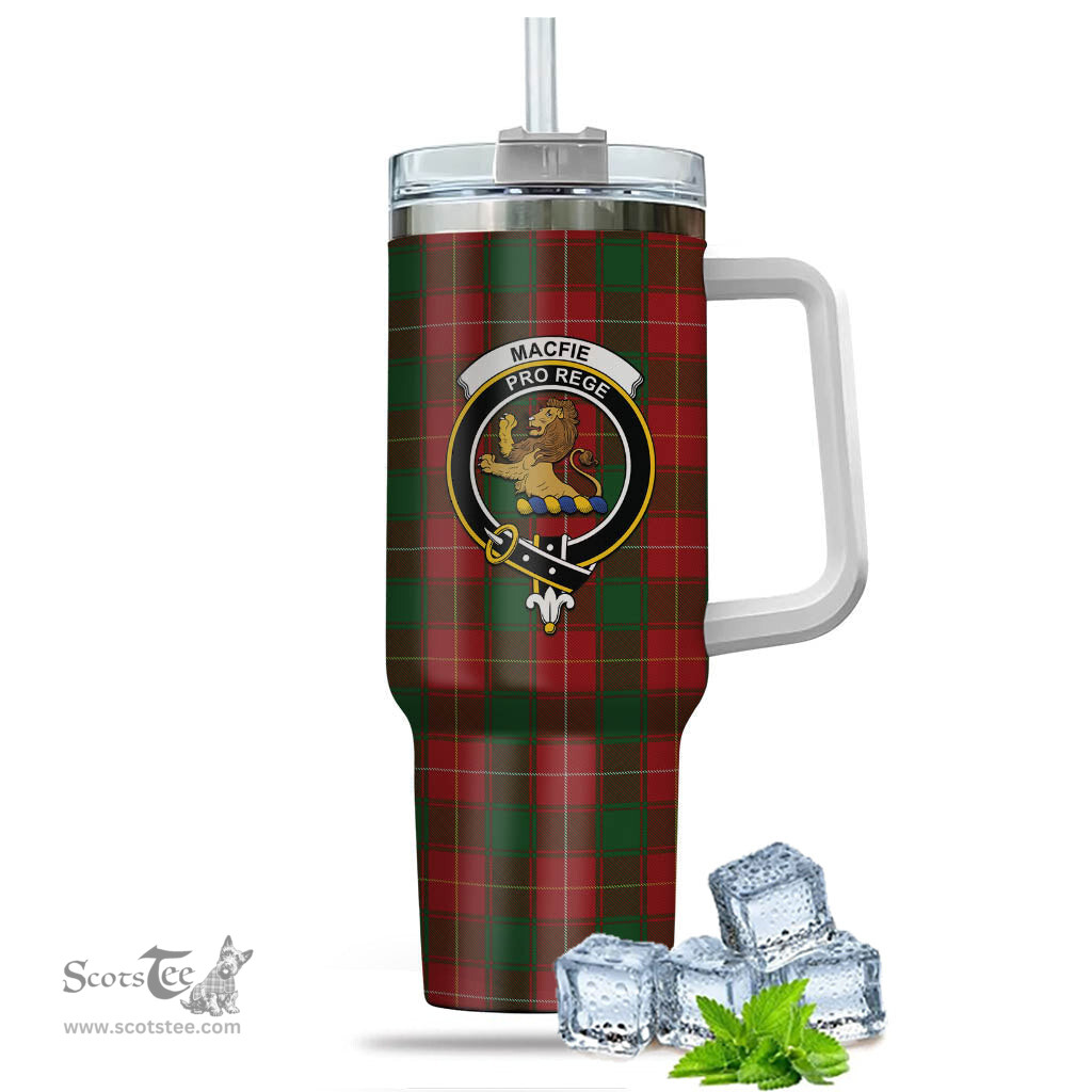 ScotsTee Shop Scottish MacFie Clan Crest Tartan Tumbler with Handle 40oz Insulated Tumbler