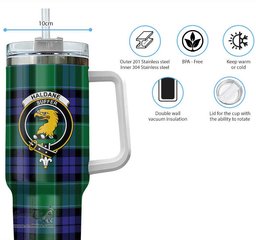 ScotsTee Shop Scottish Haldane Clan Crest Tartan Tumbler with Handle 40oz Insulated Tumbler